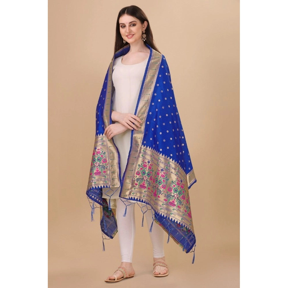 Silk Pure Zari weaving Duppatta (Blue, Length: 2-2.3 Mtr