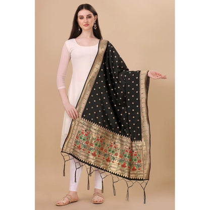 Silk Pure Zari weaving Duppatta (Black, Length: 2-2.3 Mt