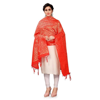 Silk Pure weaving Work Duppatta (Red, Length: 2-2.3 Mtrs