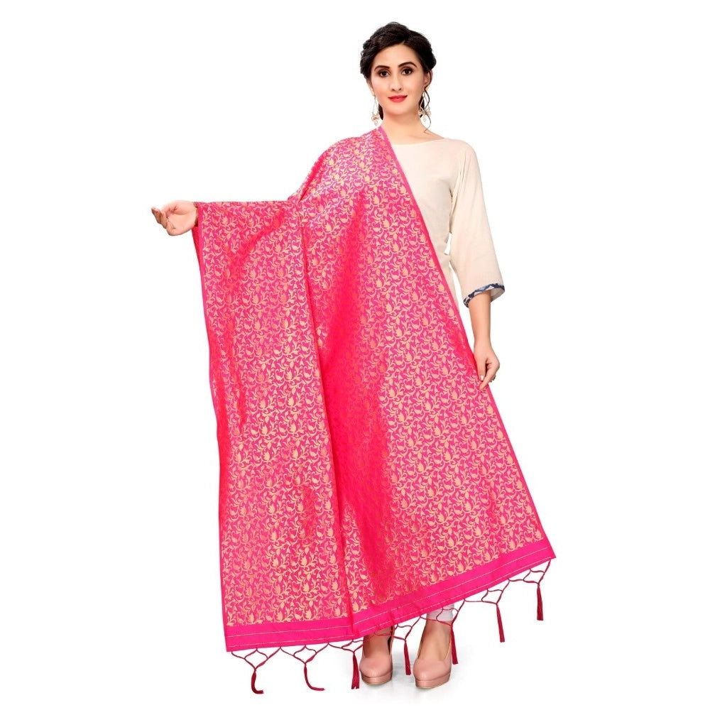 Silk Pure weaving Work Duppatta (Pink, Length: 2-2.3 Mtr