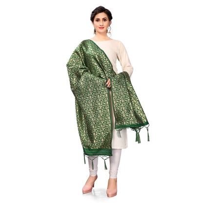 Silk Pure weaving Work Duppatta (Green, Length: 2-2.3 Mt