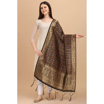 Silk Pure weaving Work Duppatta (Black, Length: 2-2.3 Mt