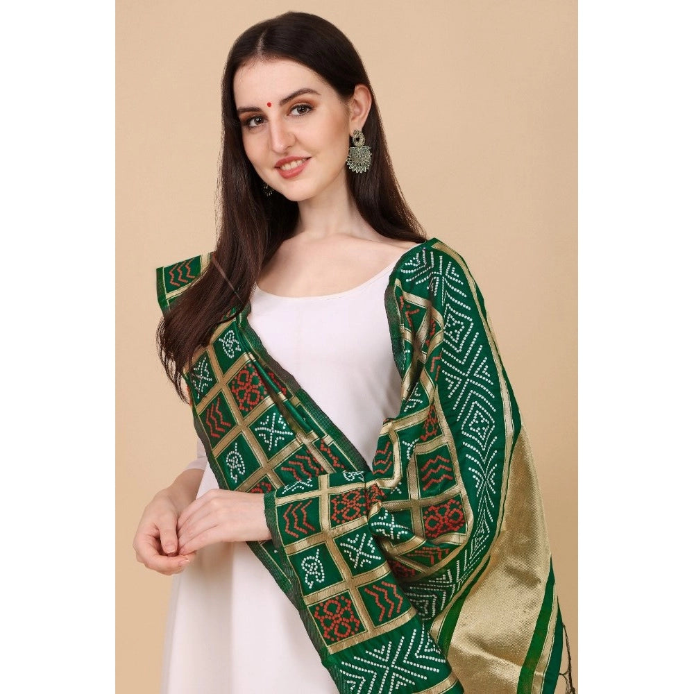 Silk Pure weaving Work Duppatta (Green, Length: 2-2.3 Mt