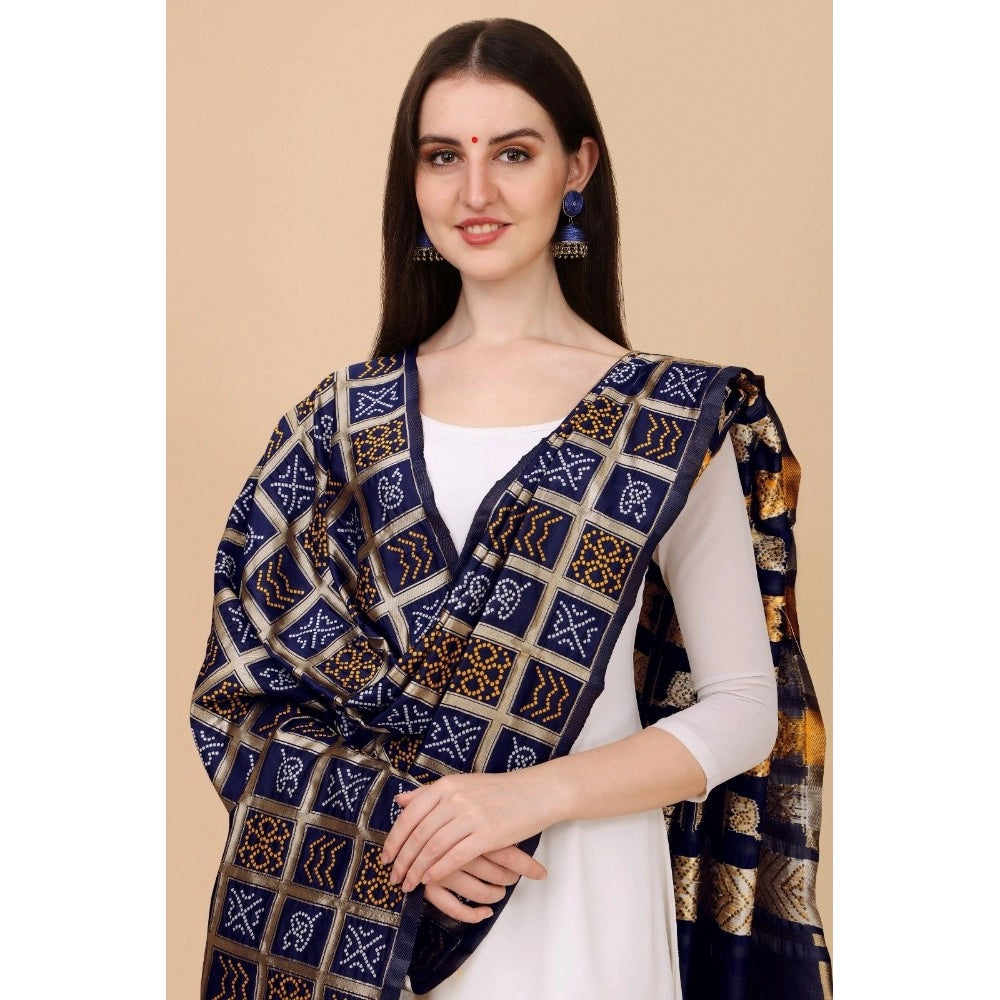 Silk Pure weaving Work Duppatta (Navy Blue, Length: 2-2.