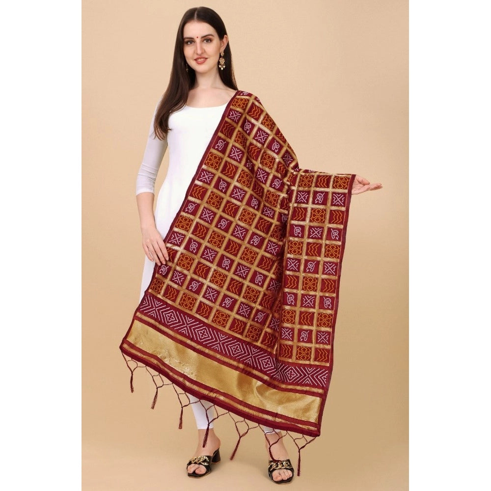 Silk Pure weaving Work Duppatta (Maroon, Length: 2-2.3 M