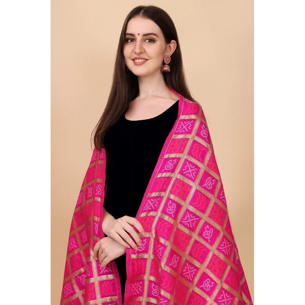 Silk Pure weaving Work Duppatta (Pink, Length: 2-2.3 Mtr