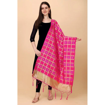 Silk Pure weaving Work Duppatta (Pink, Length: 2-2.3 Mtr