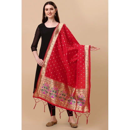 Silk Pure Zari weaving Duppatta (Red, Length: 2-2.3 Mtrs