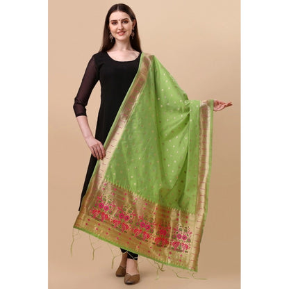 Silk Pure Zari weaving Duppatta (Light Green, Length: 2-