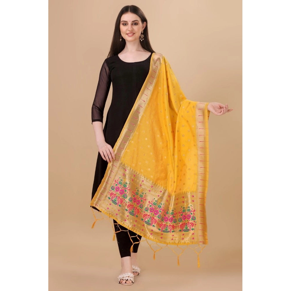 Silk Pure Zari weaving Duppatta (Yellow, Length: 2-2.3 M