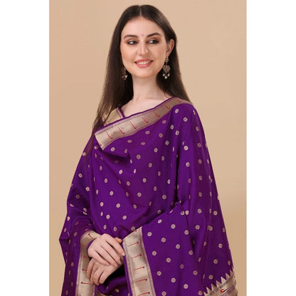 Silk Pure Zari weaving Duppatta (Purple, Length: 2-2.3 M