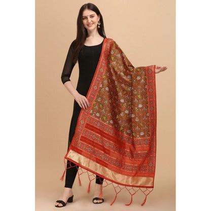 Silk Pure Zari weaving Duppatta (Brown, Length: 2-2.3 Mt