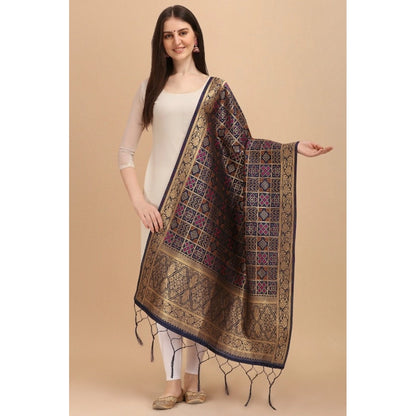 Silk Pure weaving Work Duppatta (Navy Blue, Length: 2-2.