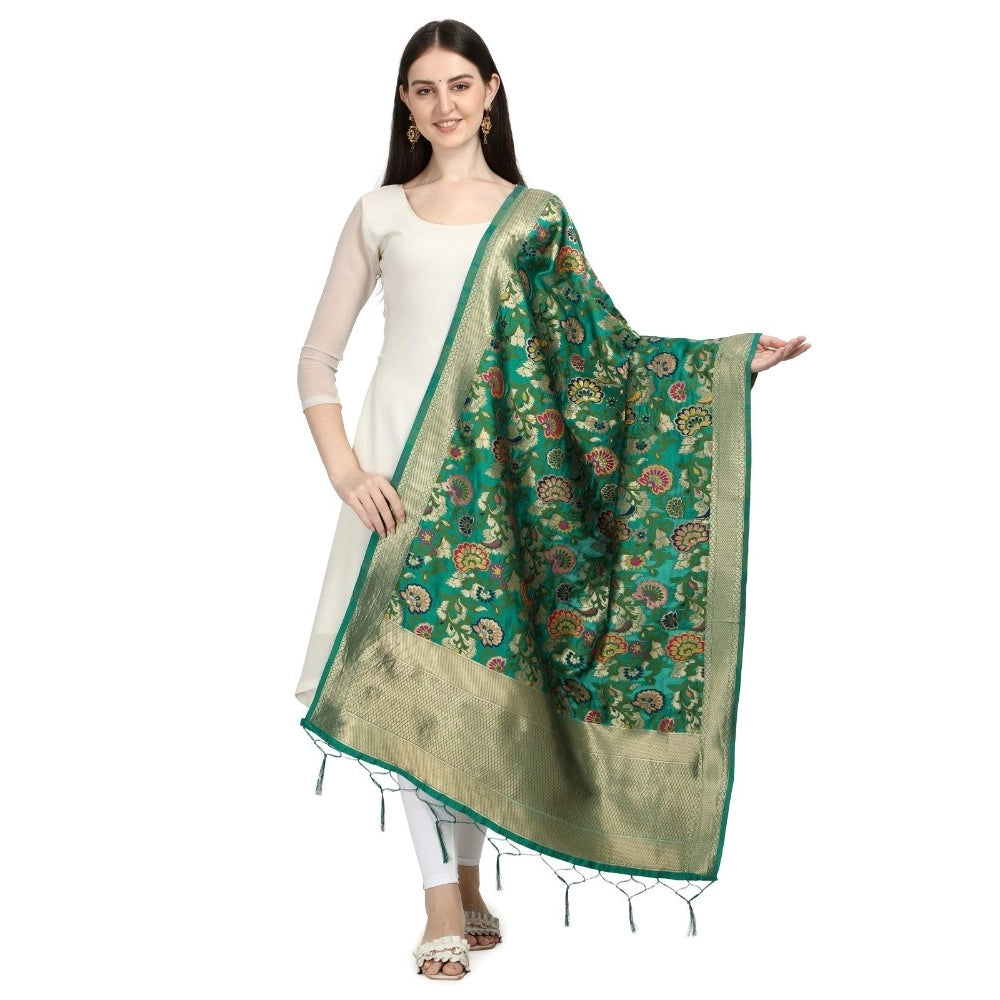 Silk Pure Zari weaving Duppatta (Green, Length: 2-2.3 Mt