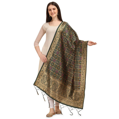 Silk Pure weaving Work Duppatta (Green, Length: 2-2.3 Mt