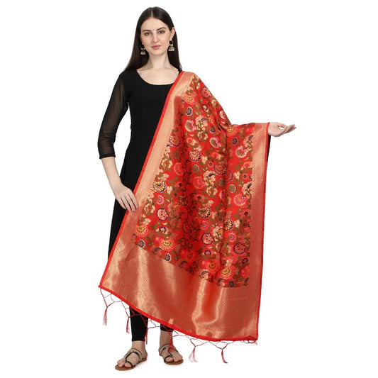 Silk Pure Zari weaving Duppatta (Red, Length: 2-2.3 Mtrs