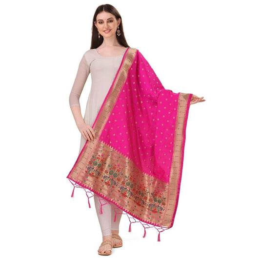 Silk Pure Zari weaving Duppatta (Pink, Length: 2-2.3 Mtr