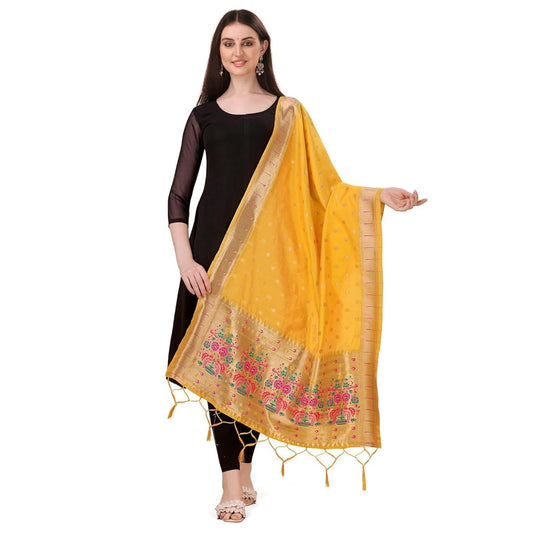 Silk Pure Zari weaving Duppatta (Yellow, Length: 2-2.3 M