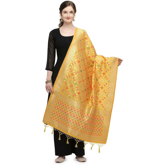 Silk Pure Zari weaving Duppatta (Mustard Yellow, Length: