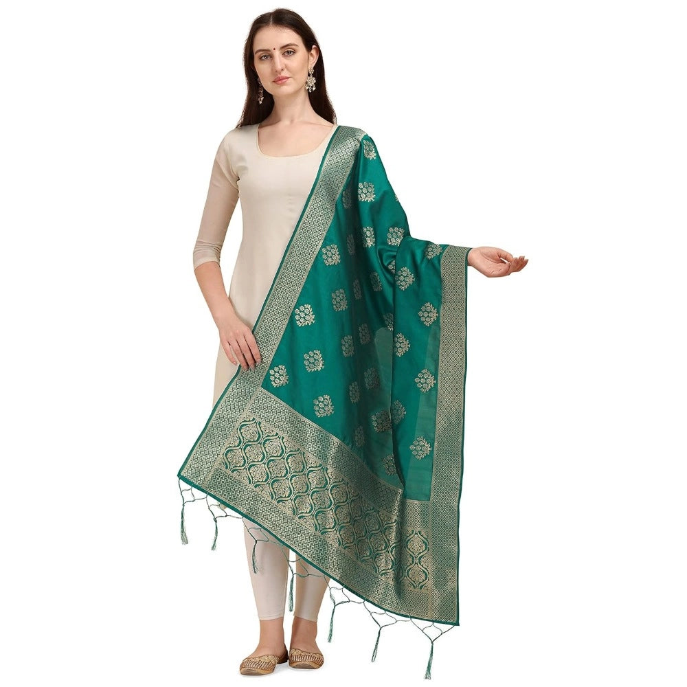 Silk Pure Zari weaving Duppatta (Green, Length: 2-2.3 Mt