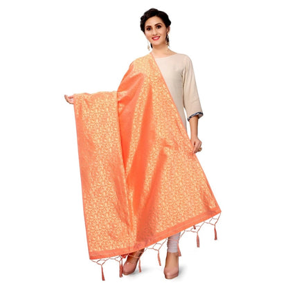 Silk Pure weaving Work Duppatta (Orange, Length: 2-2.3 M