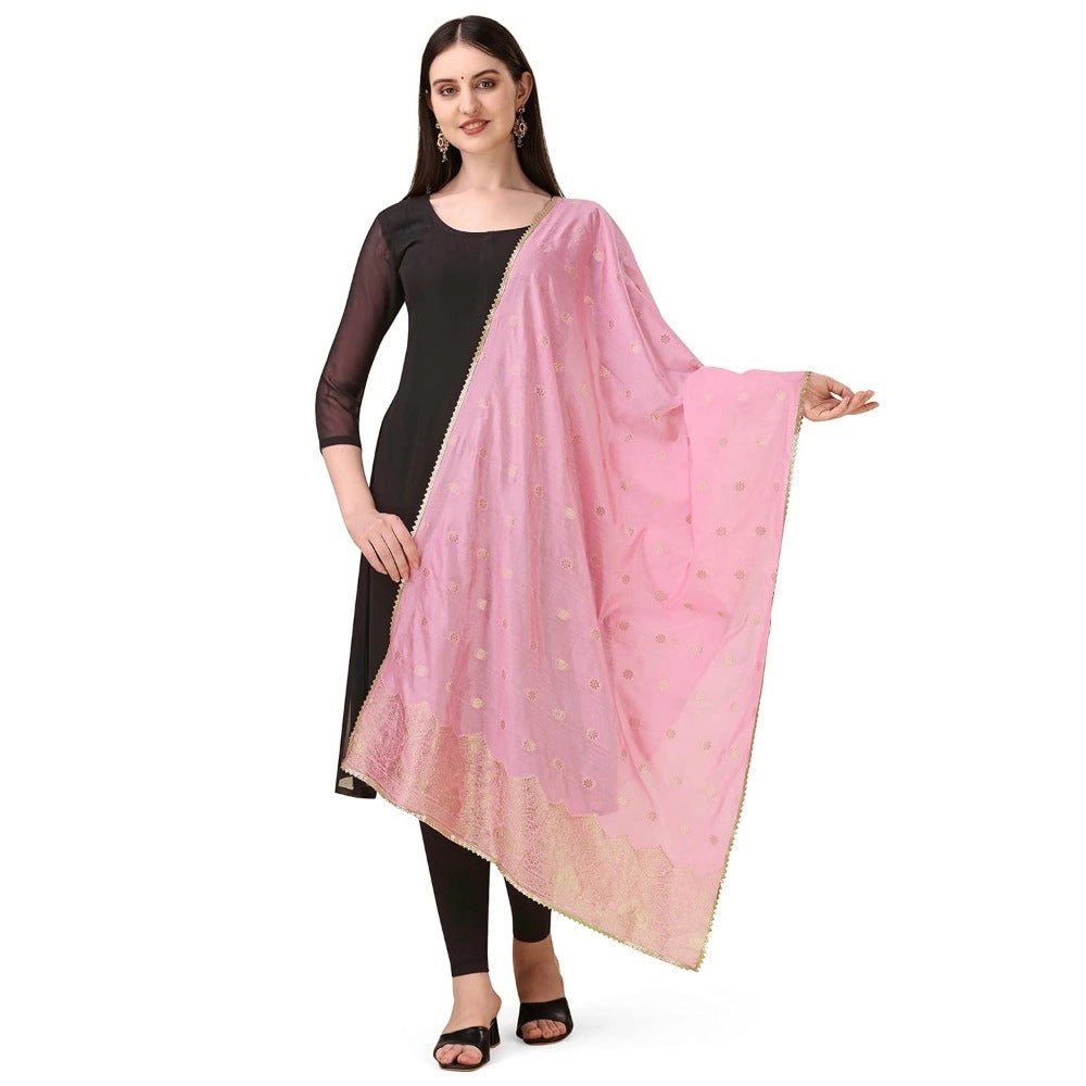 Silk Pure Zari weaving Duppatta (Light Pink, Length: 2-2