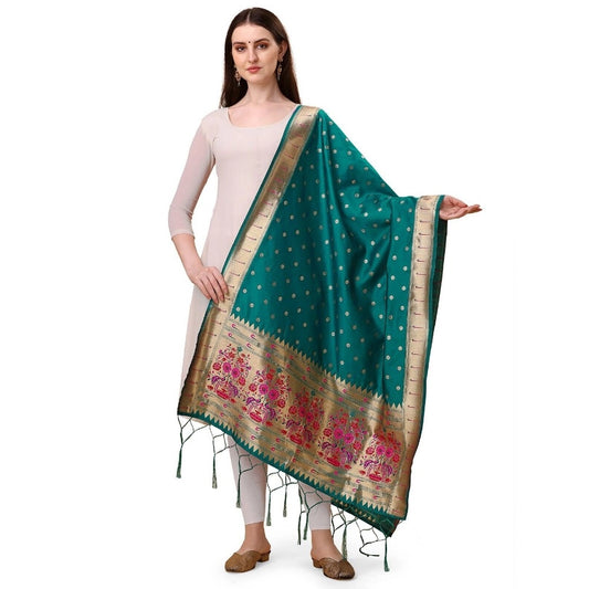 Silk Pure Zari weaving Duppatta (Rama, Length: 2-2.3 Mtr