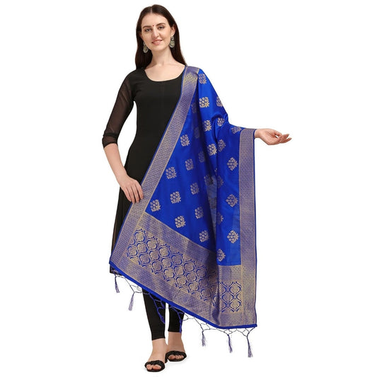 Silk Pure Zari weaving Duppatta (Royal Blue, Length: 2-2