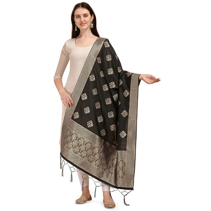 Silk Pure Zari weaving Duppatta (Black, Length: 2-2.3 Mt