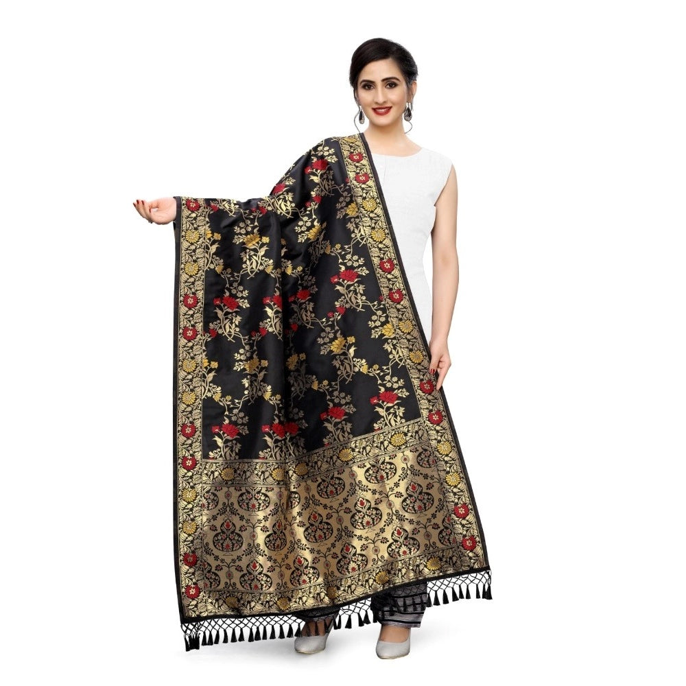 Silk Pure Zari weaving Duppatta (Black, Length: 2-2.3 Mt