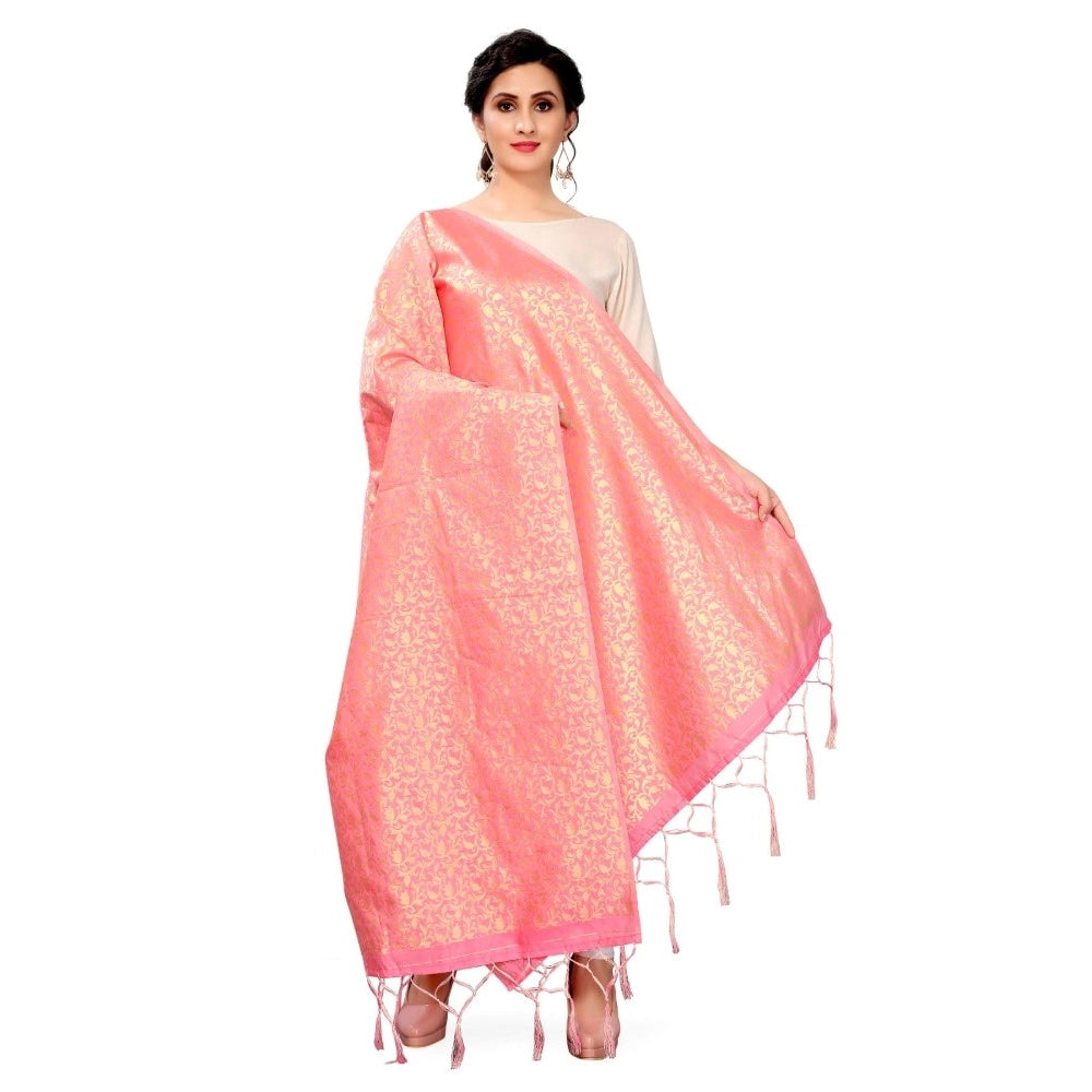 Silk Pure weaving Work Duppatta (Light Pink, Length: 2-2