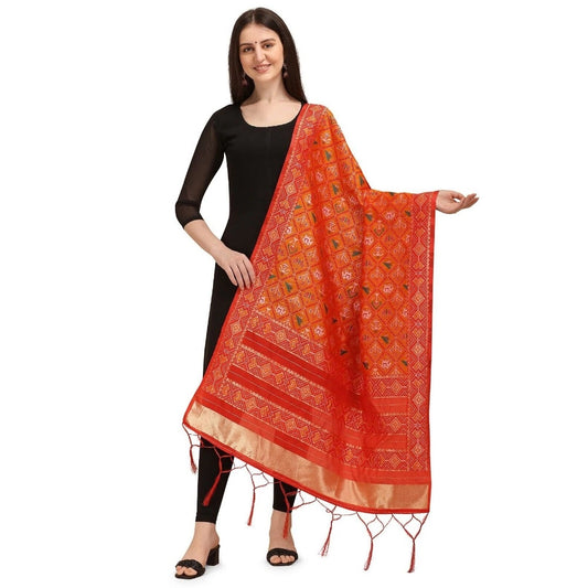 Silk Pure Zari weaving Duppatta (Orange, Length: 2-2.3 M