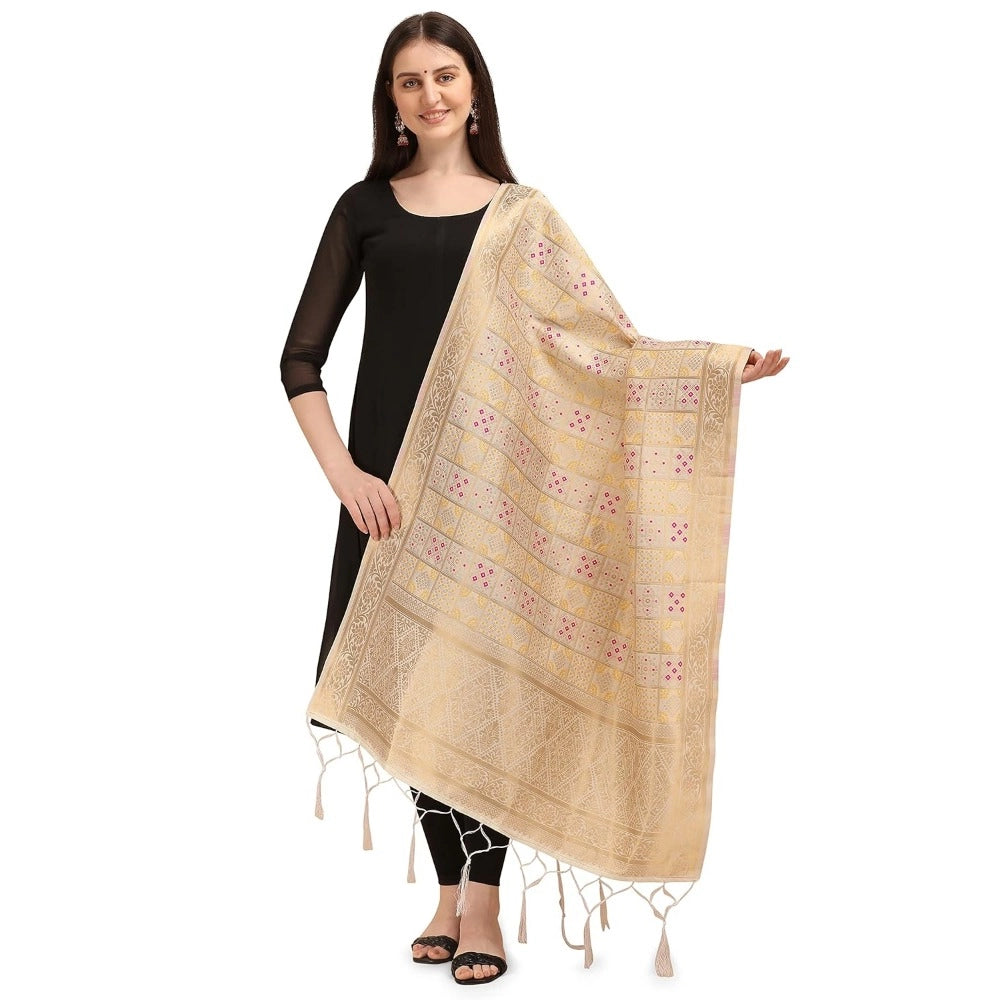 Silk Pure weaving Work Duppatta (Off White, Length: 2-2.