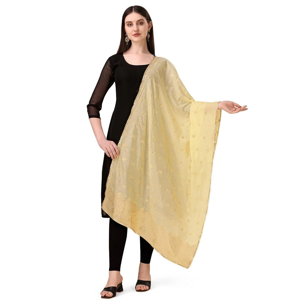 Silk Pure Zari weaving Duppatta (Beige, Length: 2-2.3 Mt