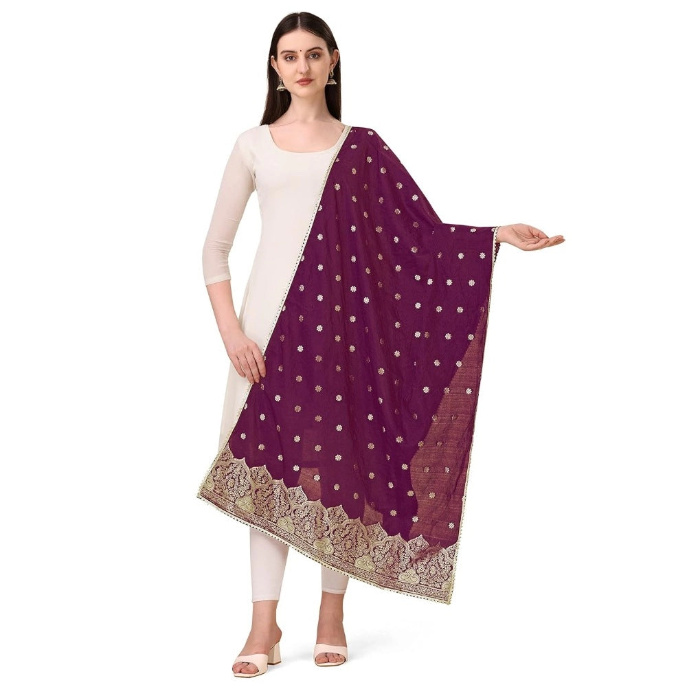 Silk Pure Zari weaving Duppatta (Purple, Length: 2-2.3 M