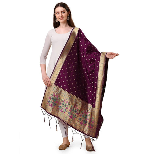 Silk Pure Zari weaving Duppatta (Purple, Length: 2-2.3 M