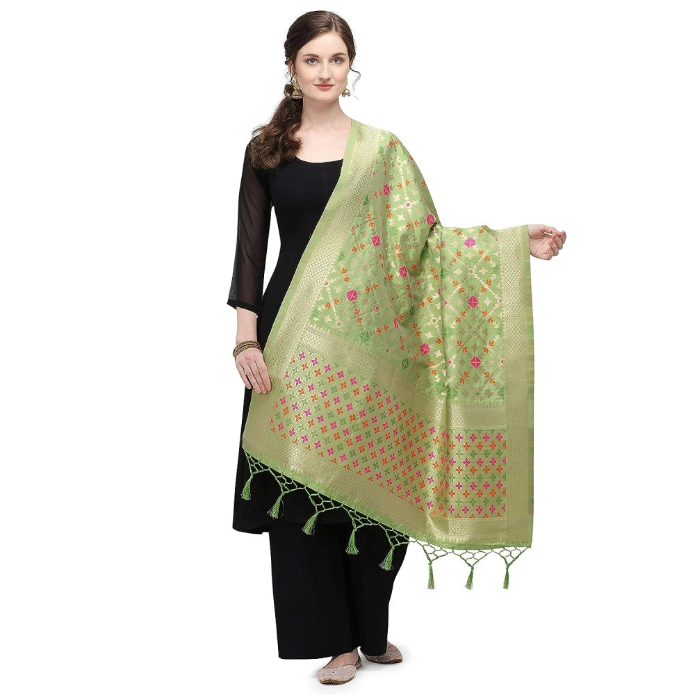 Silk Pure Zari weaving Duppatta (Light Green, Length: 2-