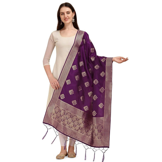 Silk Pure Zari weaving Duppatta (Purple, Length: 2-2.3 M