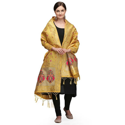 Silk Pure Zari weaving Duppatta (Mustard Yellow, Length: