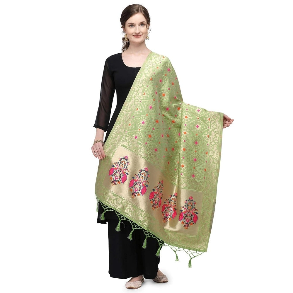 Silk Pure Zari weaving Duppatta (Light Green, Length: 2-