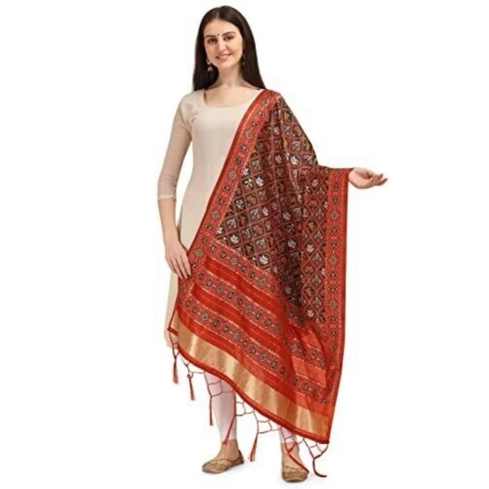 Silk Pure Zari weaving Duppatta (Brown, Length: 2-2.3 Mt