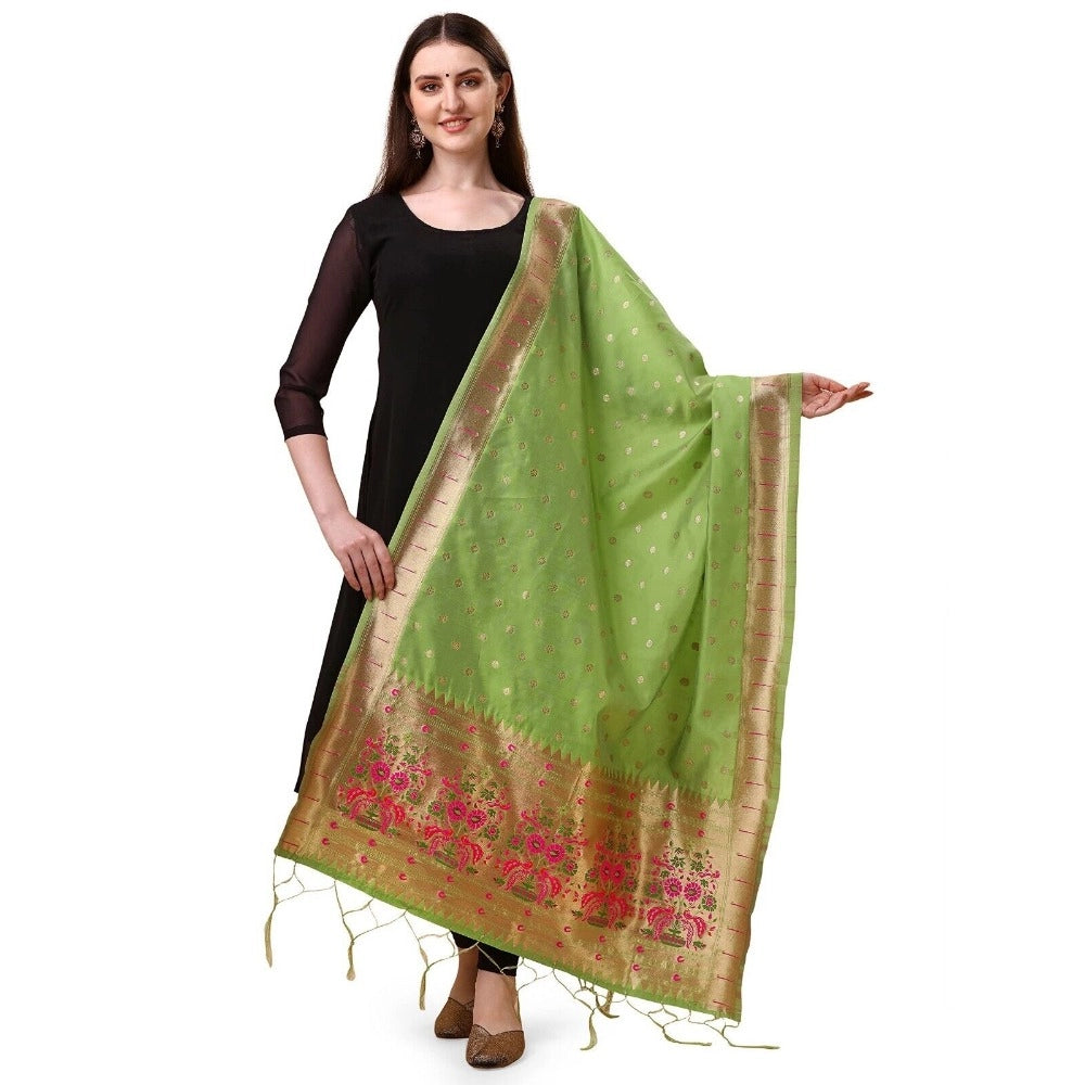 Silk Pure Zari weaving Duppatta (Light Green, Length: 2-