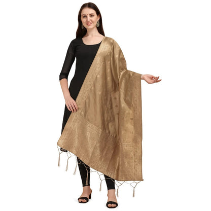 Silk Pure Zari weaving Duppatta (Beige, Length: 2-2.3 Mt