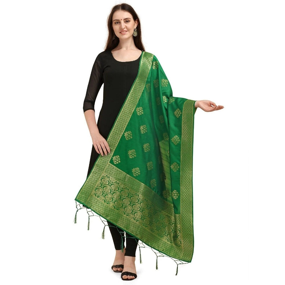 Silk Pure Zari weaving Duppatta (Green, Length: 2-2.3 Mt