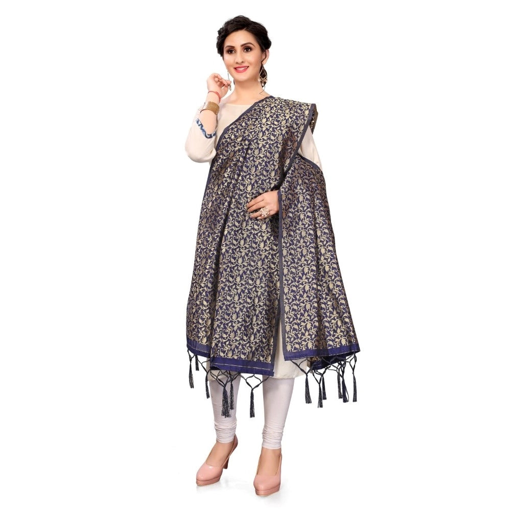 Silk Pure weaving Work Duppatta (Navy Blue, Length: 2-2.