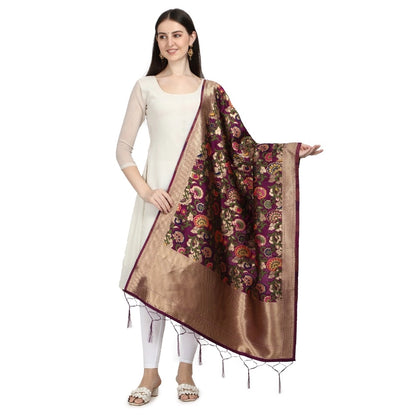 Silk Pure Zari weaving Duppatta (Brown, Length: 2-2.3 Mt