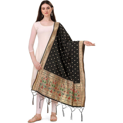 Silk Pure Zari weaving Duppatta (Black, Length: 2-2.3 Mt