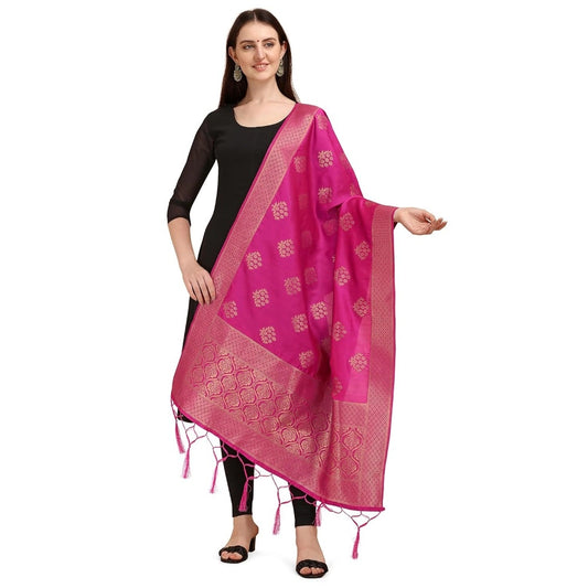 Silk Pure Zari weaving Duppatta (Pink, Length: 2-2.3 Mtr