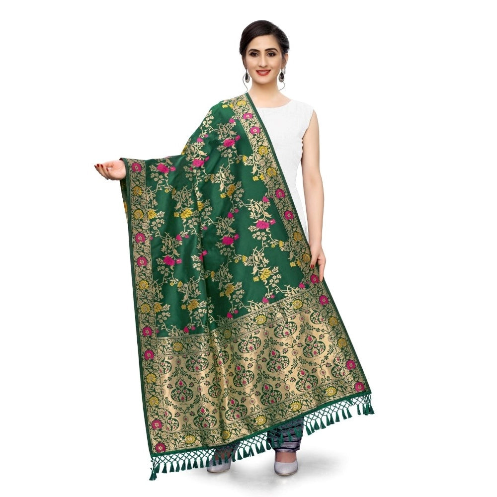 Silk Pure Zari weaving Duppatta (Green, Length: 2-2.3 Mt