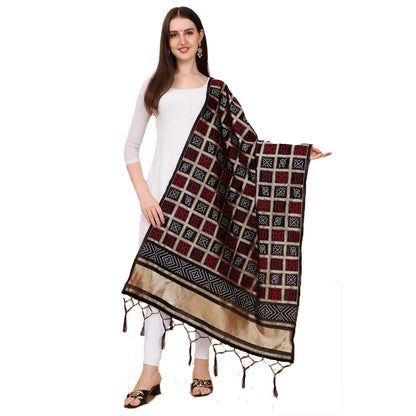 Silk Pure weaving Work Duppatta (Black, Length: 2-2.3 Mt